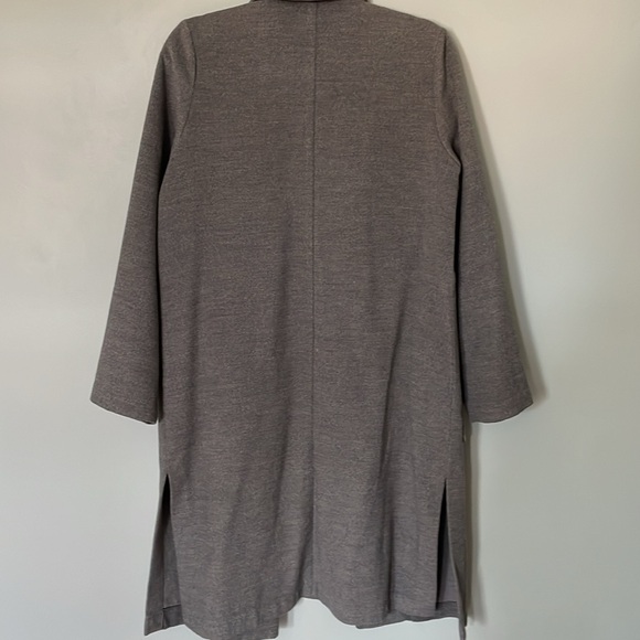 Grey Long Winter Pea Coat Open Front Jacket - Picture 8 of 8